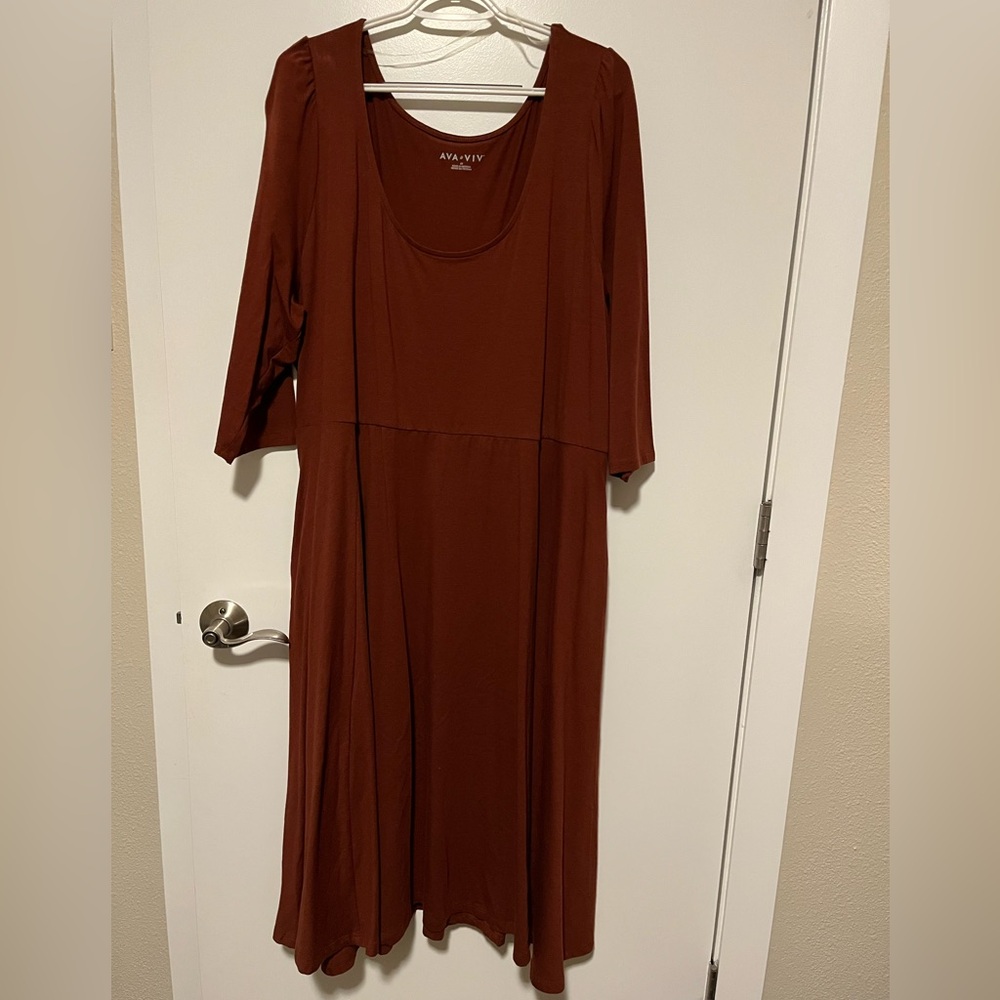 2X Burnt Orange Quarter Sleeve Midi Dress